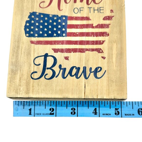 Patriotic Wooden Americana Hanging Sign 8 x 5 x 1 Home of the Brave NEW - Picture 5 of 6